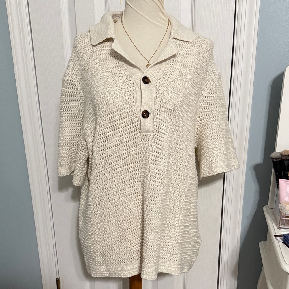 Abercrombie & Fitch Cream Knit Polo Sweater